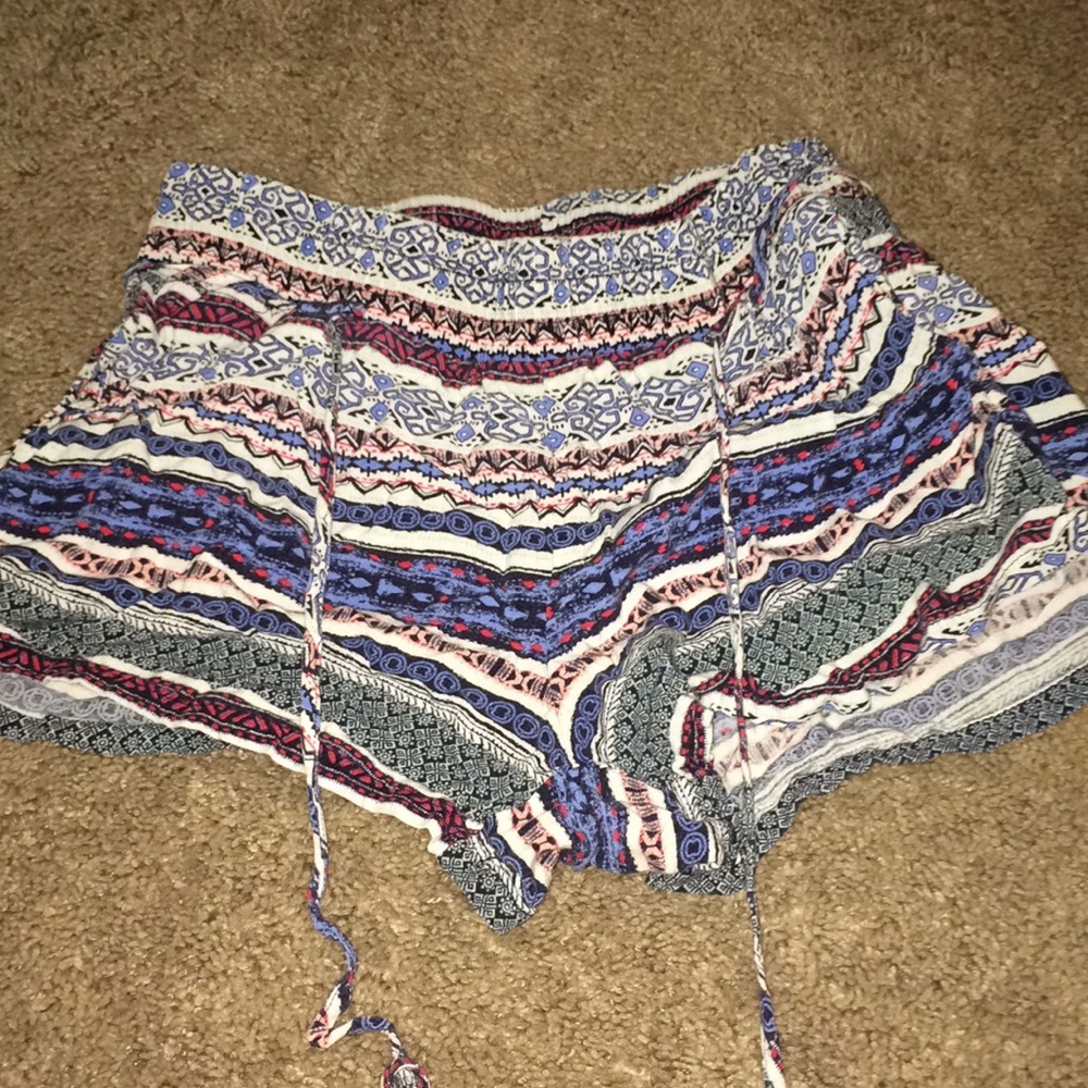 Short shorts with a design on it.